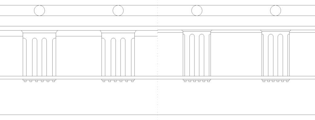 Drawings of the north stoa (right) and south stoa (left) entablatures.